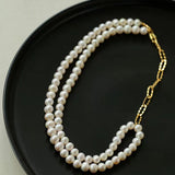 Oval Link Chain Splicing Double Layer Pearl Choker - floysun