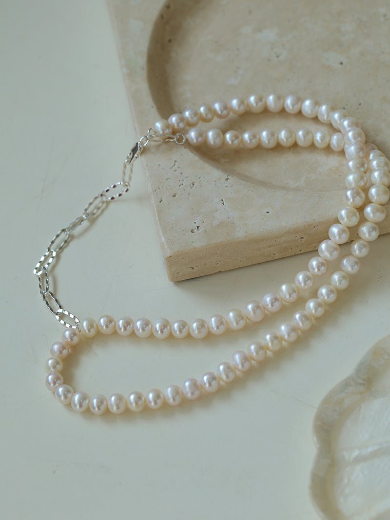 Oval Link Chain Splicing Double Layer Pearl Choker - floysun