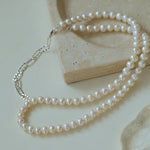 Oval Link Chain Splicing Double Layer Pearl Choker - floysun