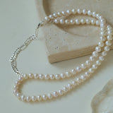 Oval Link Chain Splicing Double Layer Pearl Choker - floysun