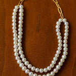 Oval Link Chain Splicing Double Layer Pearl Choker - floysun