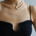 Oval Link Chain Splicing Double Layer Pearl Choker - floysun