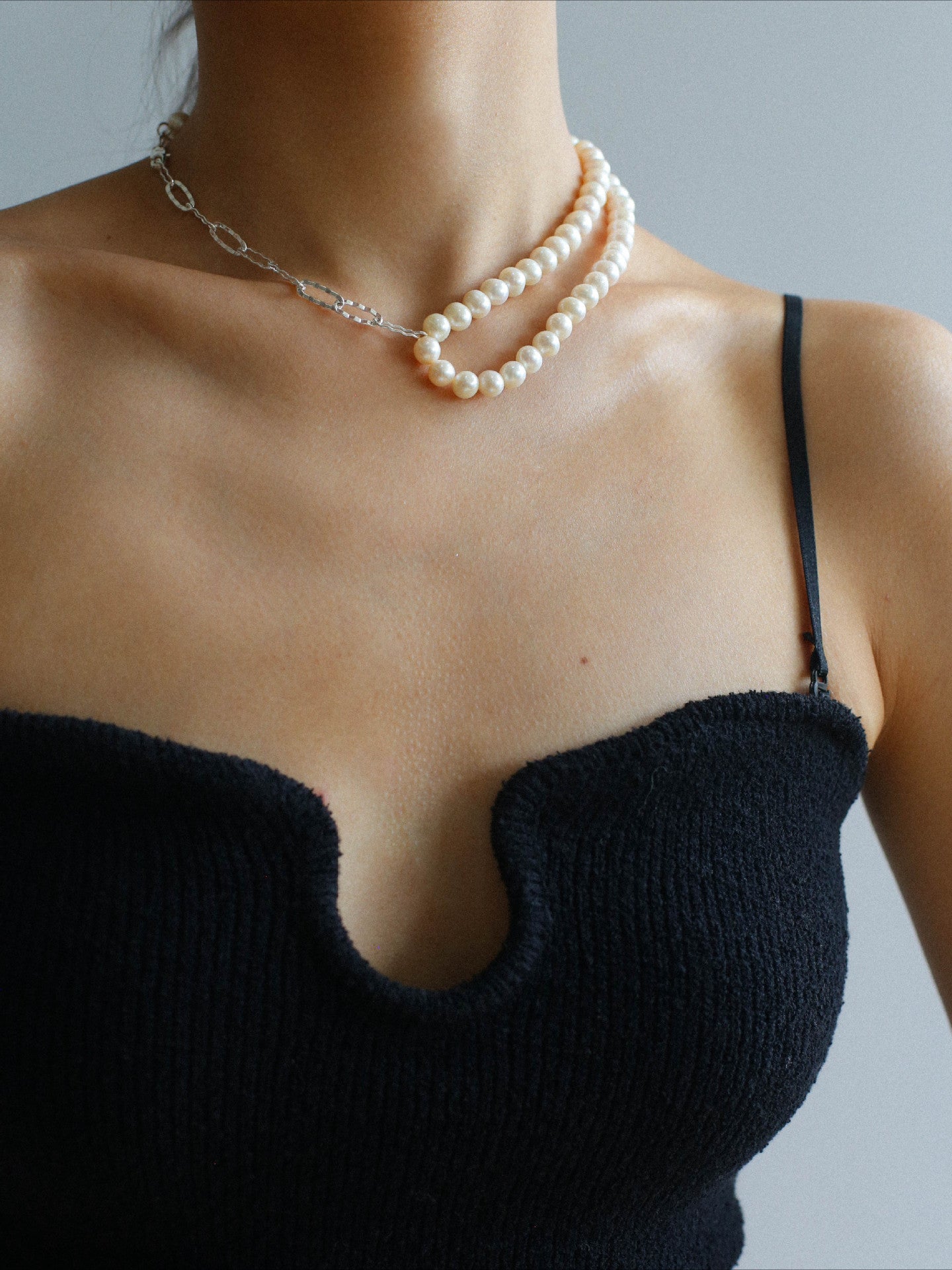 Oval Link Chain Splicing Double Layer Pearl Choker - floysun