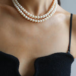 Oval Link Chain Splicing Double Layer Pearl Choker - floysun