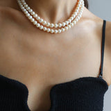 Oval Link Chain Splicing Double Layer Pearl Choker - floysun