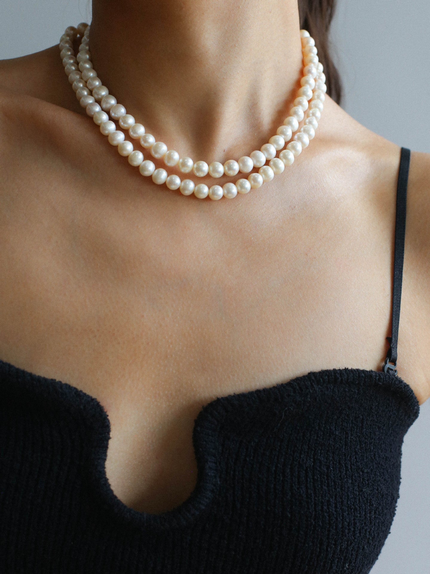 Oval Link Chain Splicing Double Layer Pearl Choker - floysun