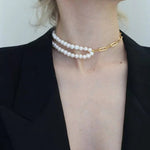 Oval Link Chain Splicing Double Layer Pearl Choker - floysun