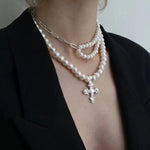 Oval Link Chain Splicing Double Layer Pearl Choker - floysun