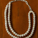 Oval Link Chain Splicing Double Layer Pearl Choker - floysun