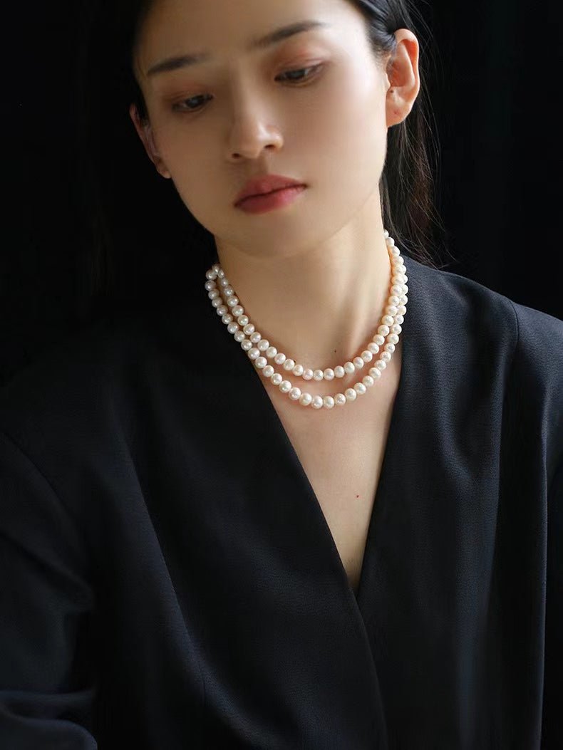 Oval Link Chain Splicing Double Layer Pearl Choker - floysun