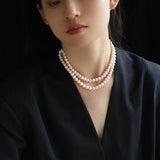 Oval Link Chain Splicing Double Layer Pearl Choker - floysun