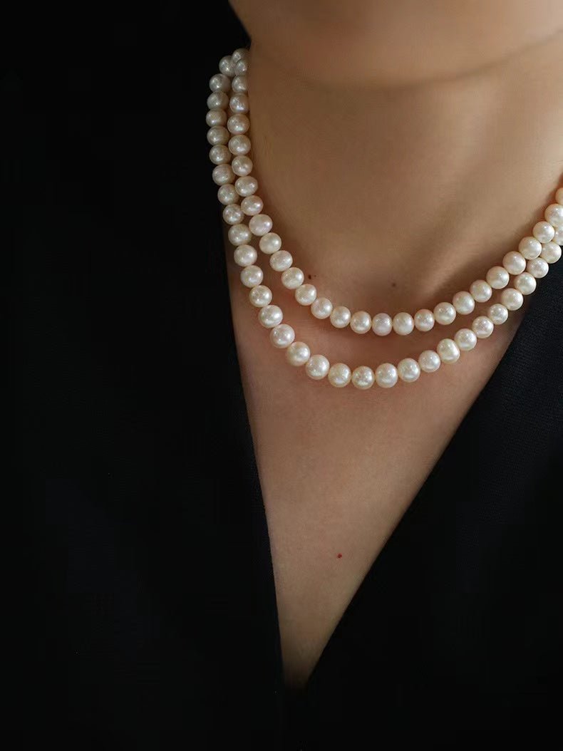 Oval Link Chain Splicing Double Layer Pearl Choker - floysun