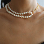 Oval Link Chain Splicing Double Layer Pearl Choker - floysun