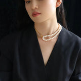 Oval Link Chain Splicing Double Layer Pearl Choker - floysun