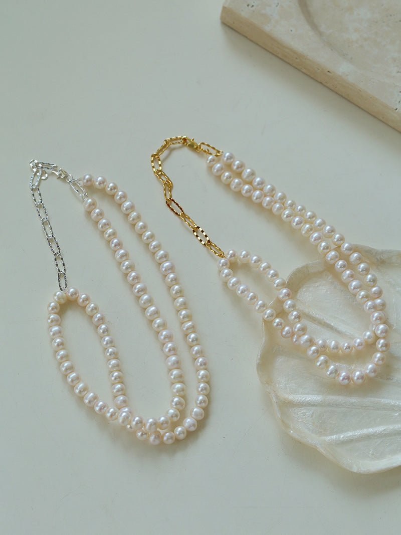 Oval Link Chain Splicing Double Layer Pearl Choker - floysun