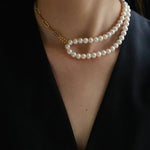 Oval Link Chain Splicing Double Layer Pearl Choker - floysun