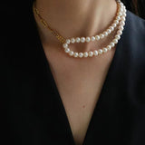 Oval Link Chain Splicing Double Layer Pearl Choker - floysun