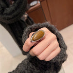 Oval Natural Wood Grain Stone Ring - floysun