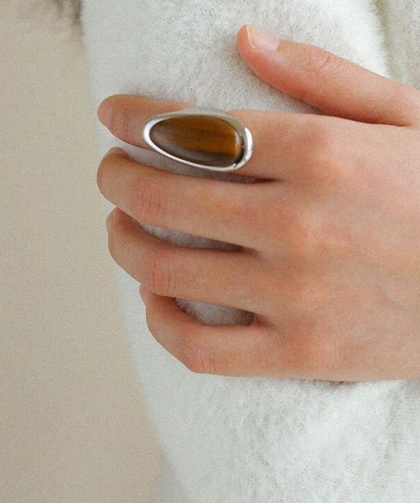 Oval Natural Wood Grain Stone Ring - floysun