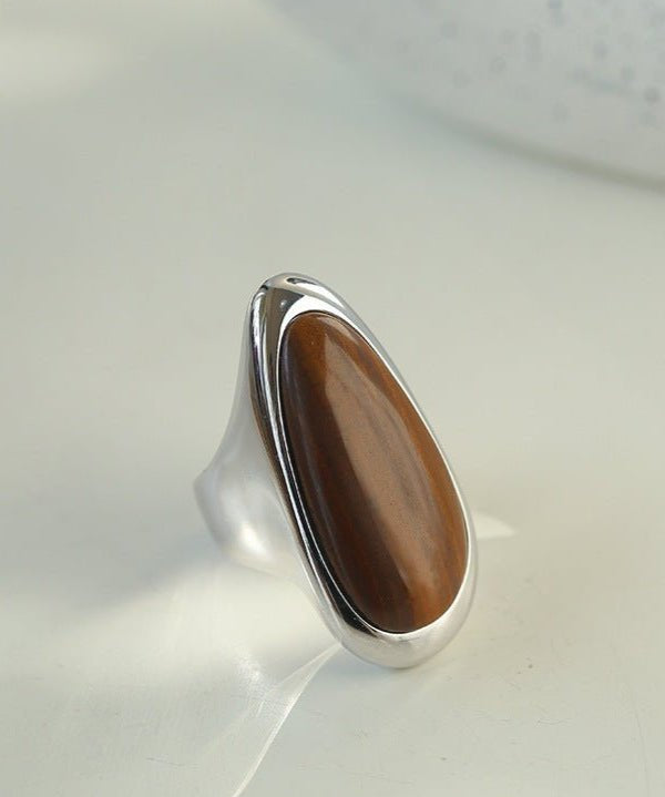 Oval Natural Wood Grain Stone Ring - floysun