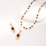 Oval Pendant Earrings Inlaid with Tiger's Eye Stones - floysun