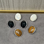 Oval Stud Earrings: White Mother - of - Pearl, Black Agate, Wood Grain Stone - floysun