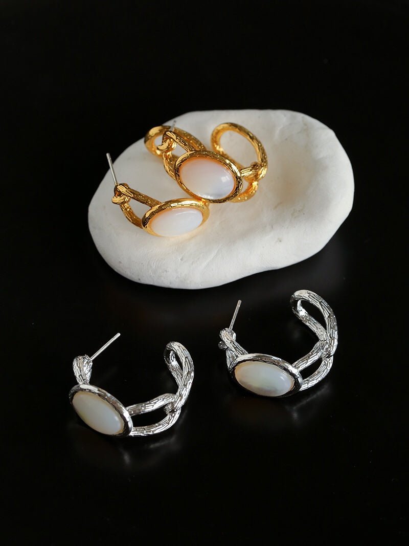 Oval White Mother - of - Pearl Twist Earrings - floysun