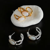 Oval White Mother - of - Pearl Twist Earrings - floysun