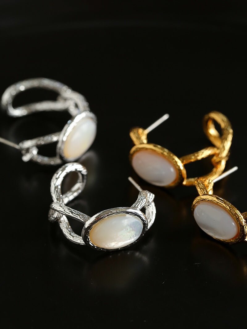 Oval White Mother - of - Pearl Twist Earrings - floysun