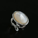 Oval White Mother - of - Pearl Twist Open Ring - floysun