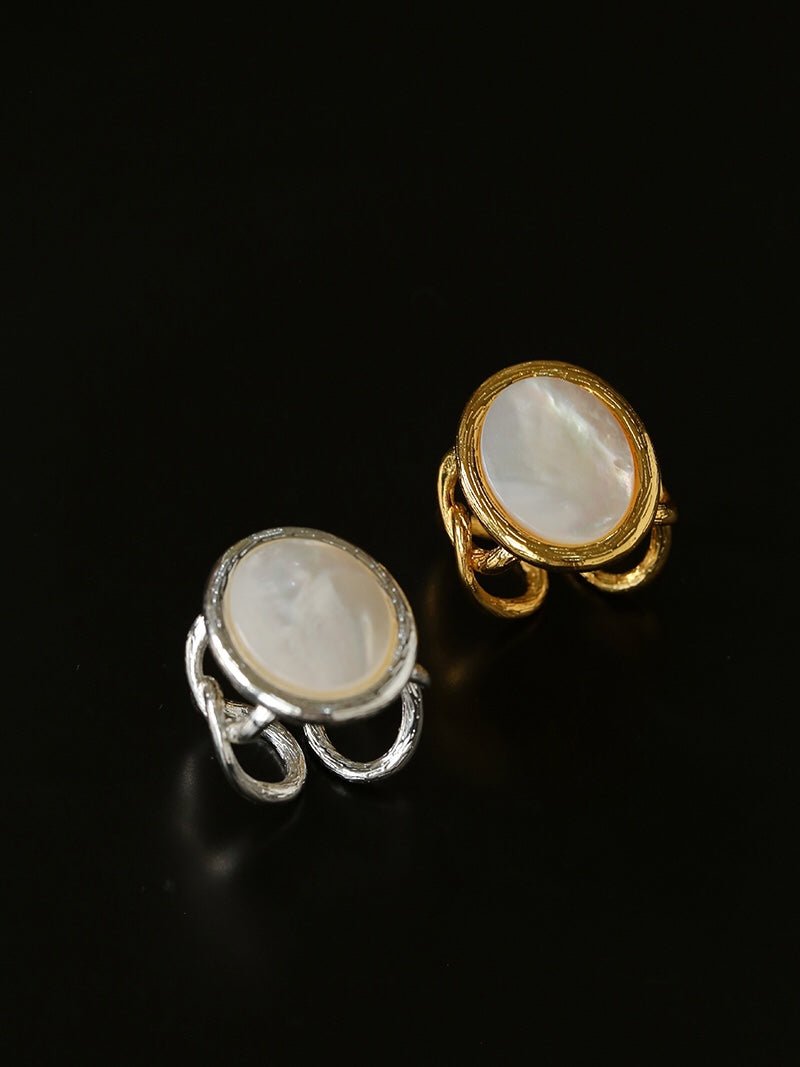 Oval White Mother - of - Pearl Twist Open Ring - floysun