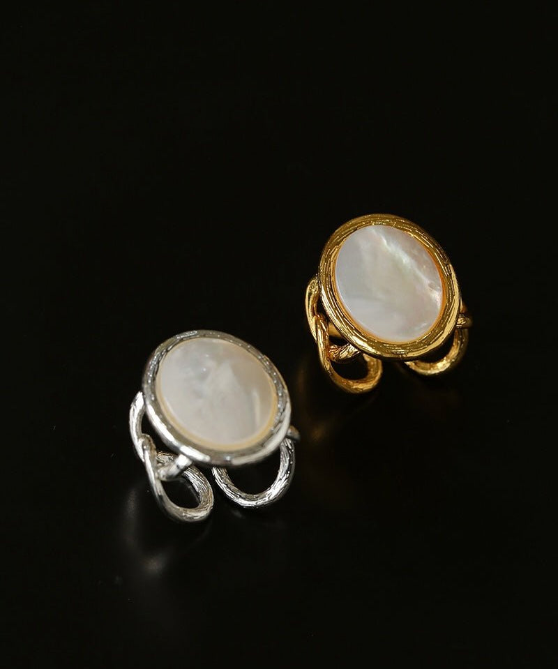 Oval White Mother - of - Pearl Twist Open Ring - floysun