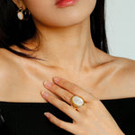 Oval White Mother - of - Pearl Twist Open Ring - floysun