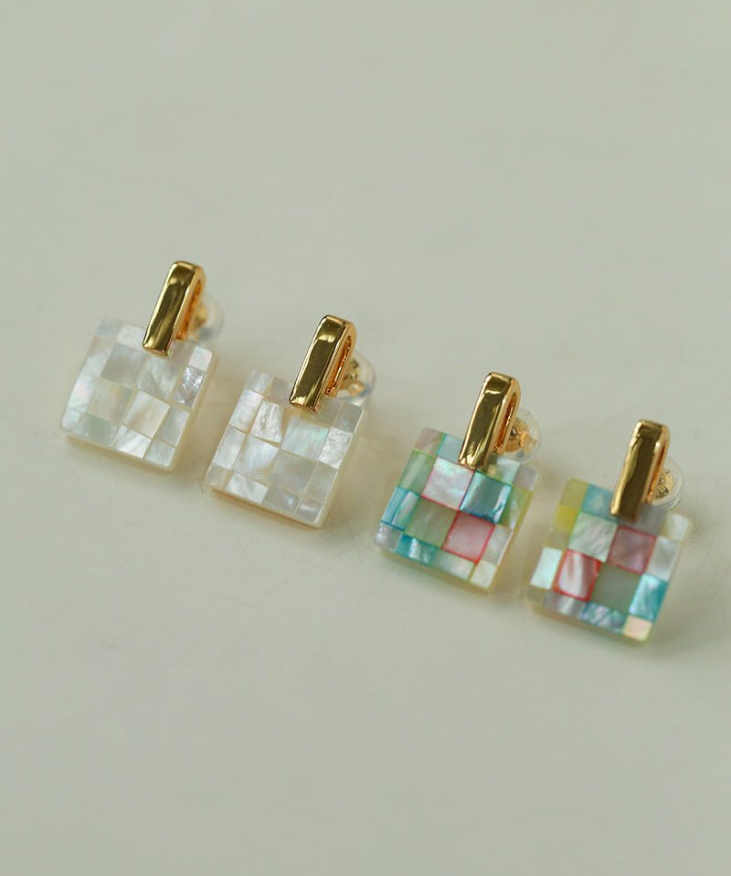 Patchwork Mother-of-Pearl Checkerboard Earrings - floysun