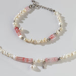 Peach Blossom Sterling Silver Pearl Bracelet - floysun