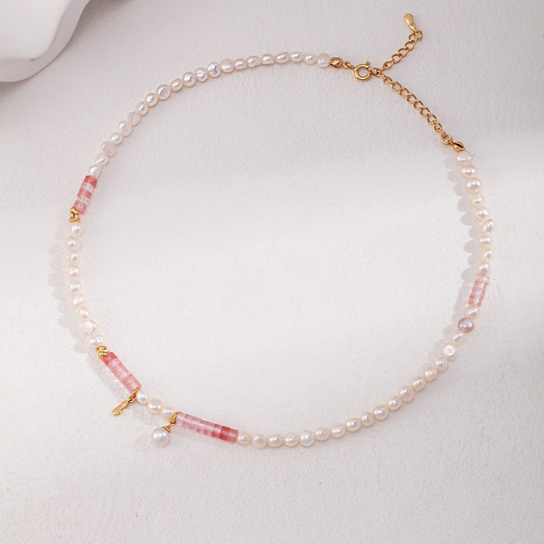 Peach Blossom Sterling Silver Pearl Necklace - floysun