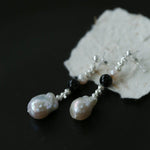 Pearl and Black Onyx Long Drop Earrings - floysun