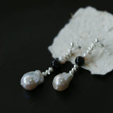 Pearl and Black Onyx Long Drop Earrings - floysun