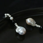 Pearl and Black Onyx Long Drop Earrings - floysun