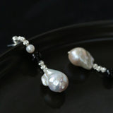 Pearl and Black Onyx Long Drop Earrings - floysun