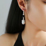 Pearl and Black Onyx Long Drop Earrings - floysun