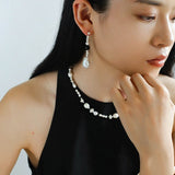 Pearl and Black Onyx Long Drop Earrings - floysun