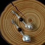 Pearl and Black Onyx Long Drop Earrings - floysun