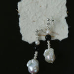 Pearl and Black Onyx Long Drop Earrings - floysun