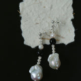 Pearl and Black Onyx Long Drop Earrings - floysun