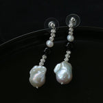 Pearl and Black Onyx Long Drop Earrings - floysun