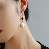 Pearl and Black Onyx Long Drop Earrings - floysun