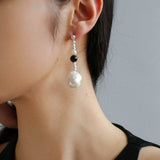 Pearl and Black Onyx Long Drop Earrings - floysun