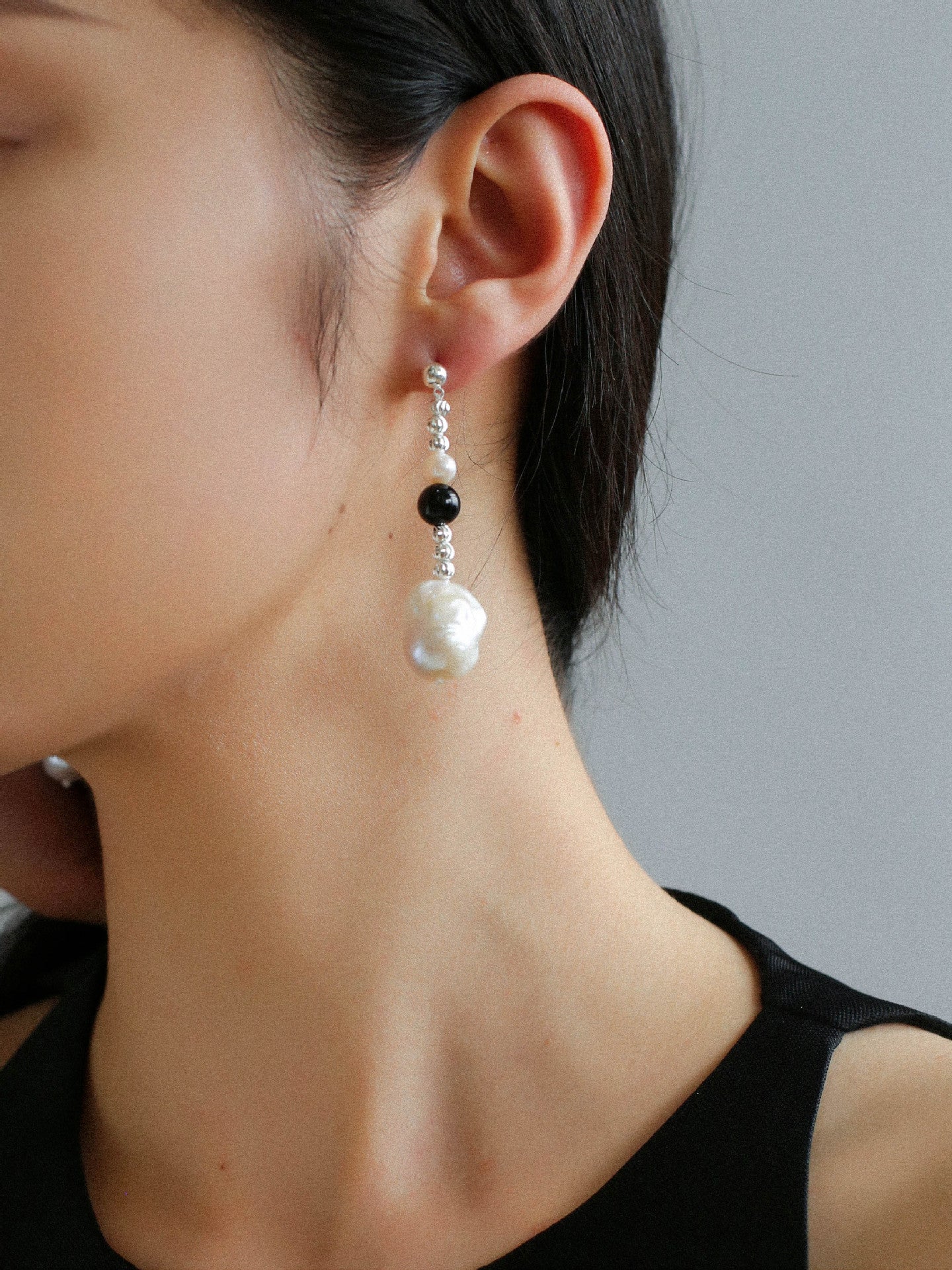 Pearl and Black Onyx Long Drop Earrings - floysun