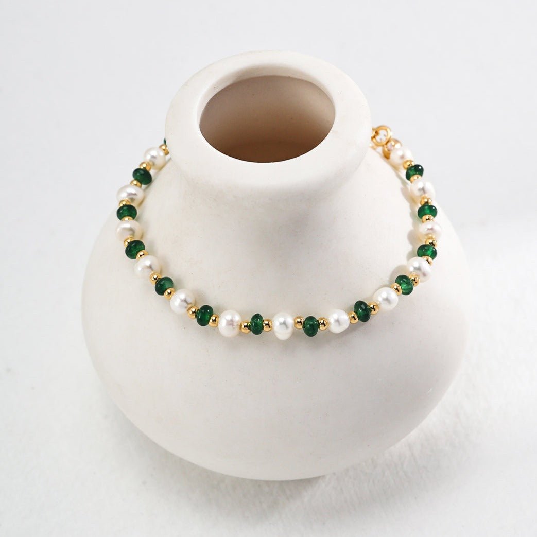 Pearl and Green Gemstone Beaded Bracelet - floysun